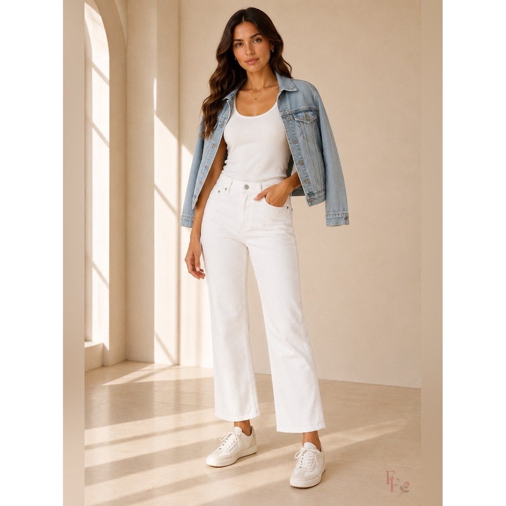 Madewell The Perfect Vintage Wide Leg Crop Jeans White High Rise Size 25